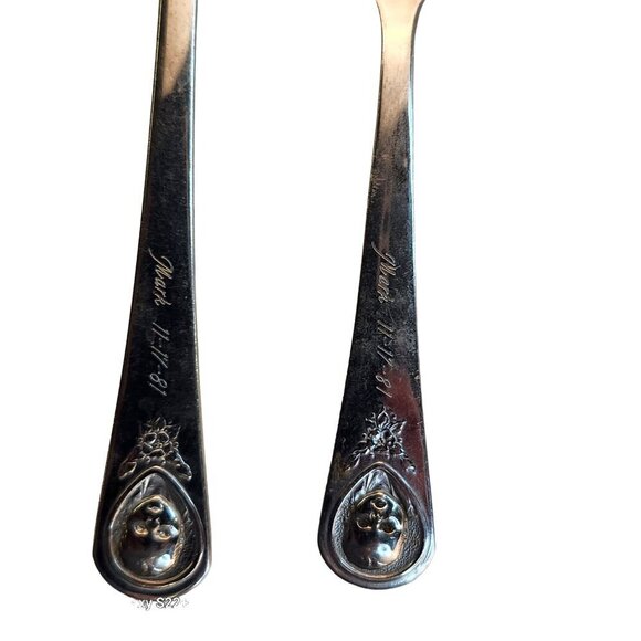 Vintage Baby Utensils Set Of 5 - 3 Teaspoons & 2 Forks - Silver Stainless, 2 Ger - Picture 8 of 13